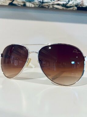 Betsey Johnson Silver Frame Aviator Sunglasses with Brown Gradient Lenses